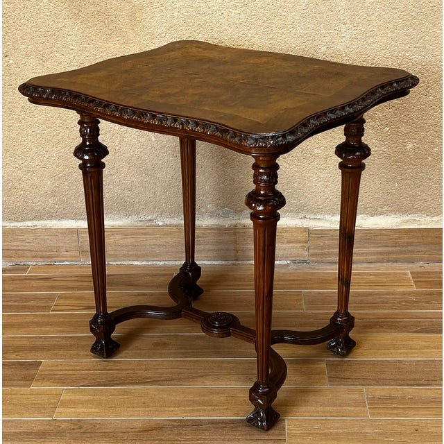 Italian 1800s Walnut Side Table With Carved Apron and Cabriole Legs For Sale - Image 6 of 13