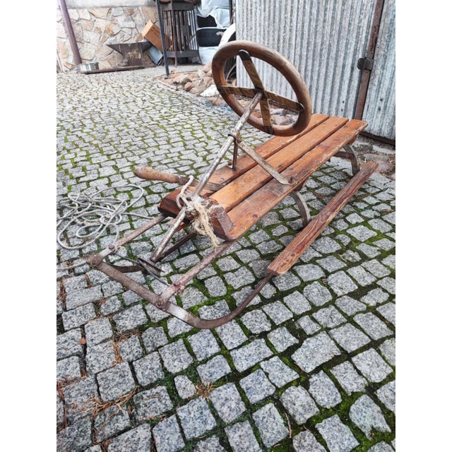 Brown Pre-War Ice Sleigh with Brake and Steering Wheel, 1920s For Sale - Image 8 of 12