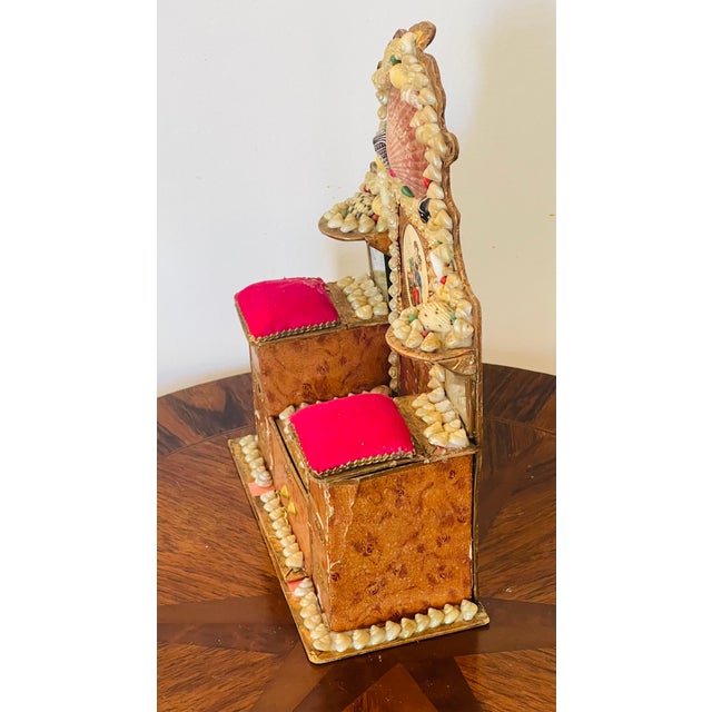 Reduced-Antique Sailors Valentines Sea Shell Box Pin Cushion For Sale In Miami - Image 6 of 6