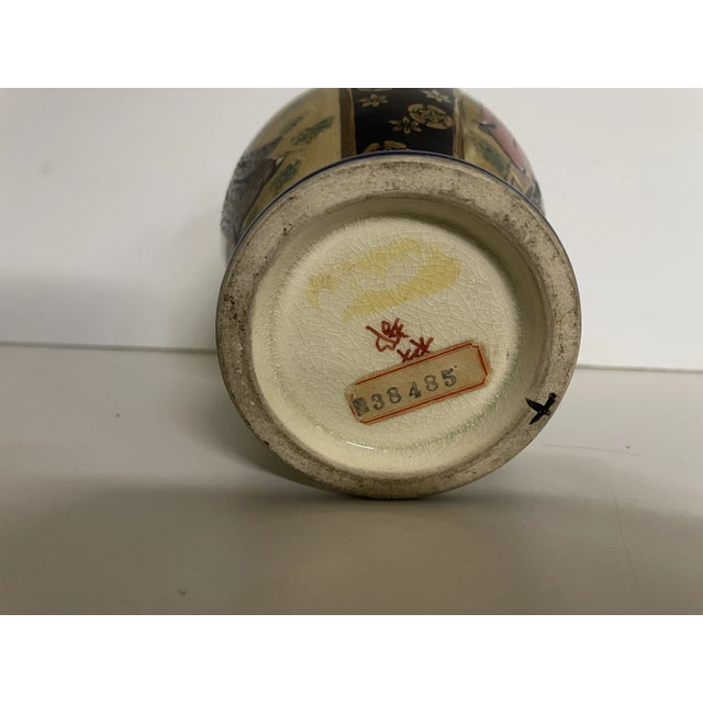 Antique Japanese Meiji Satsuma Hand-Painted Figural Cabinet Vase, Black & Gold, 10” For Sale - Image 9 of 11