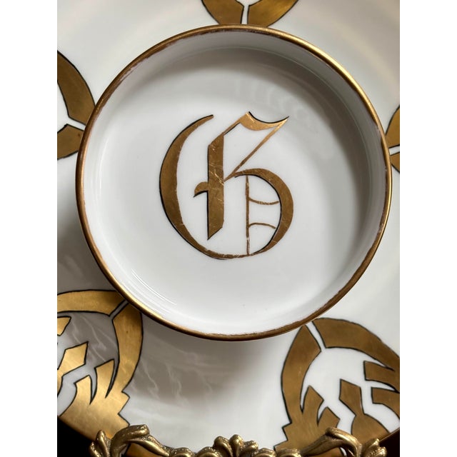 Early 20th Century Antique Limoges Art Deco 2 Tier Caviar Plate 9.5” Gold Gilt G Mono For Sale - Image 5 of 12