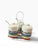 Charming vintage 1986 Hoan ceramic condiment set featuring three individual containers for mustard, relish, and ketchup,...