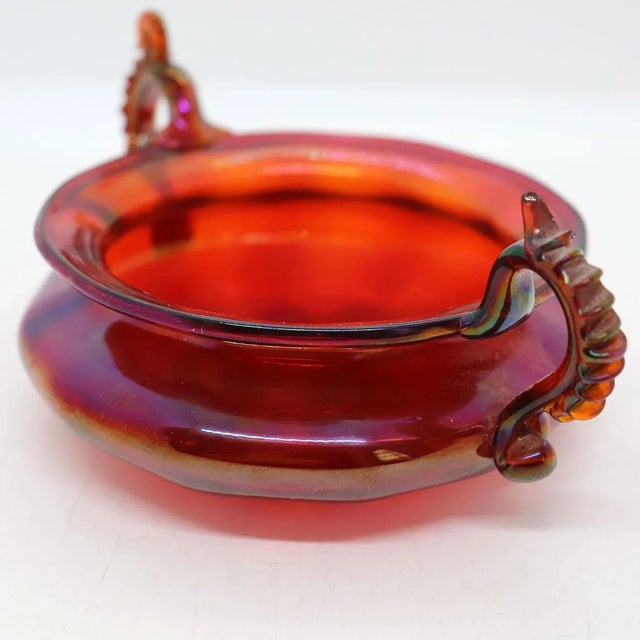 Early 20th Century Small Italian Venetian Glass Iridescent Ruby Red Two-Handle Bowl For Sale - Image 4 of 11