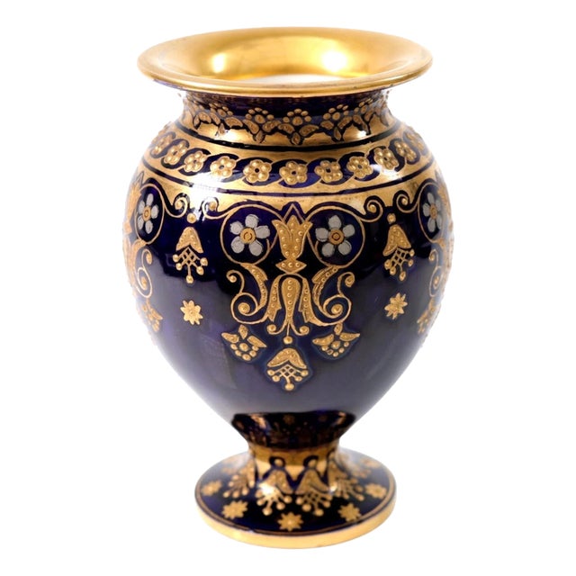 Antique Coalport Jewelled Cobalt Blue Porcelain Baluster Vase, 1880 For Sale