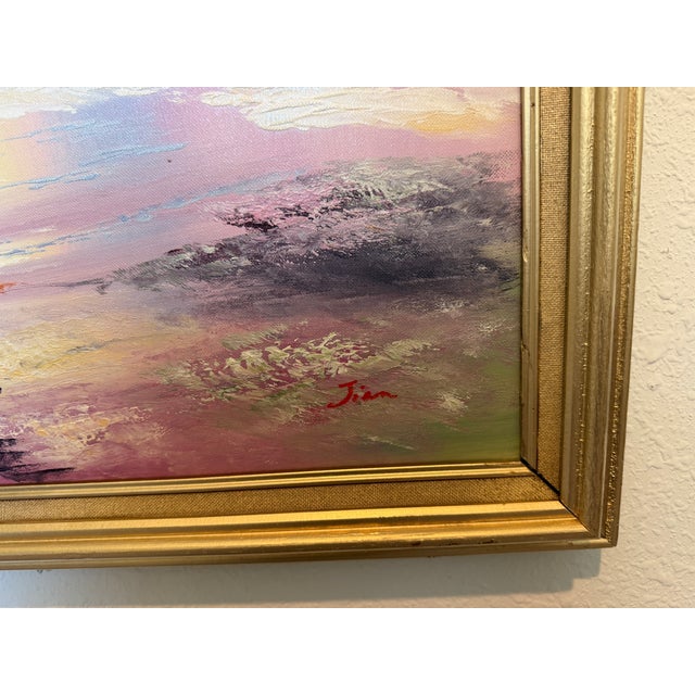Seascape Oil Painting Signed Jian Ocean Waves Sunset, Impressionist Coastal Art For Sale In Jacksonville, FL - Image 6 of 9