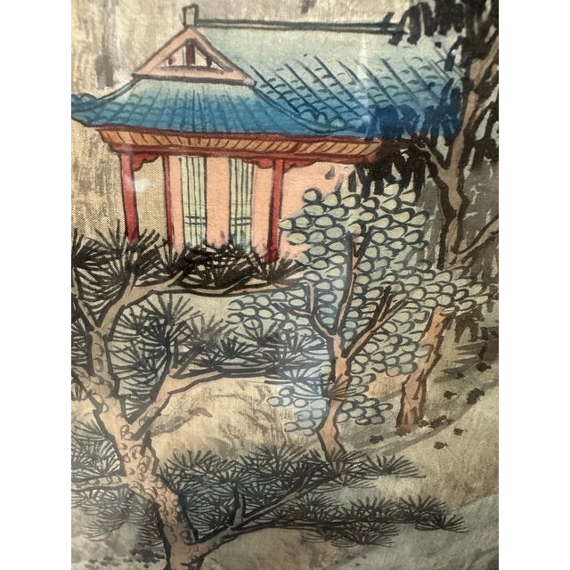 Asian Antique Asian Figural Courtyard Scene Painting on Silk - Framed Signed For Sale - Image 3 of 4