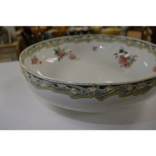 Antique Art Nouveau Doulton Burslem Kelmscott Transferware Wash Basin / Bowl W/ Pink Roses For Sale - Image 11 of 18