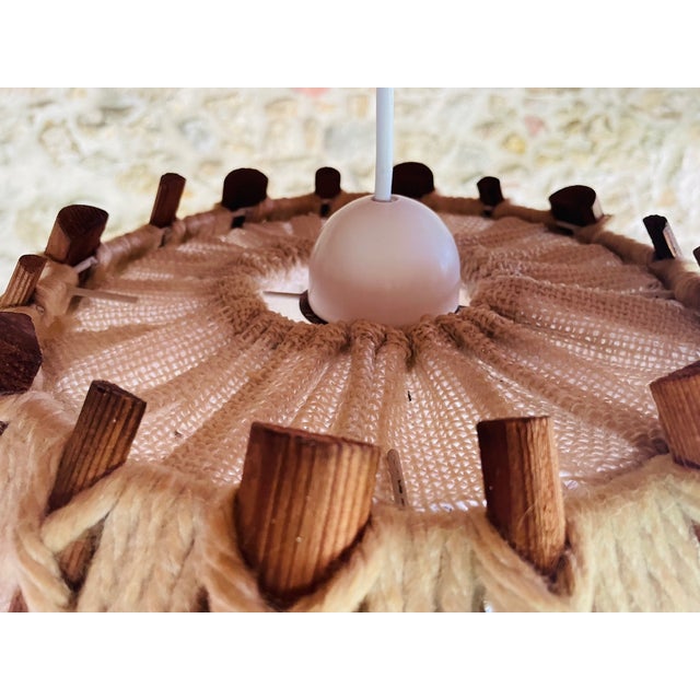 Vintage Scandinavian Wood and Jute Pendant Lamp, 1960s For Sale - Image 4 of 18