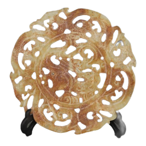 Early 20th Century Chinese Jade Plate Hand Hollow Carved Dagon Pattern Xiuyu Jade Plate