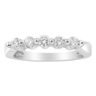 14K White Gold 1/2 Cttw Round-Cut 5-Stone Diamond Ring (H-I Color, SI1-SI2 Clarity) - Size 7 For Sale