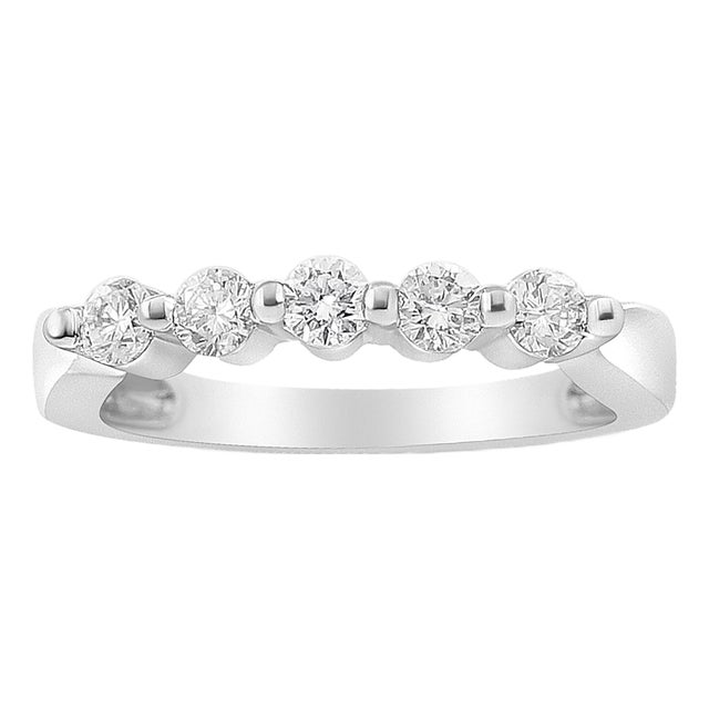 14K White Gold 1/2 Cttw Round-Cut 5-Stone Diamond Ring (H-I Color, SI1-SI2 Clarity) - Size 7 For Sale