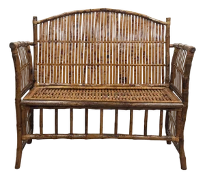 Vintage Scorched Bamboo Settee Bench