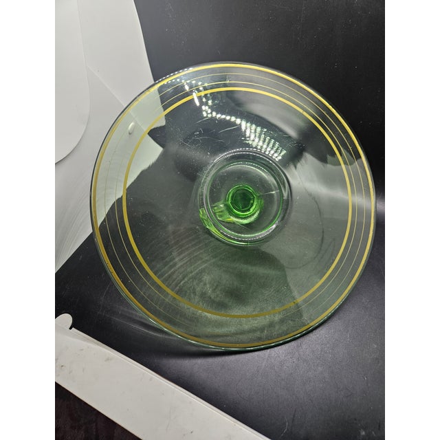 Antique Early 20th Century Center Handle Green Depression/Uranium Glass Serving Platter For Sale - Image 4 of 4