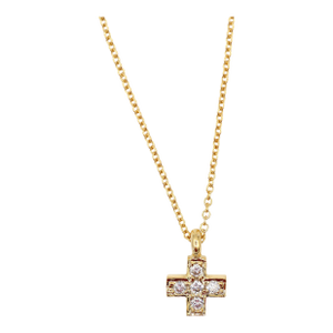 18k(750) Yellow Gold Natural Diamond Cross Pendant Necklace With Chain