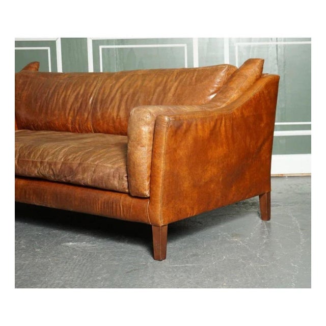 Large Vintage Tan Leather Sofa For Sale - Image 5 of 12