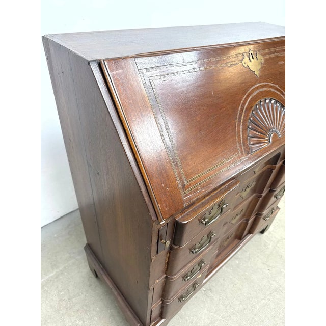 Chippendale Antique Chippendale Style Mahogany Block Front Secretary Desk With Shell Carving For Sale - Image 3 of 13