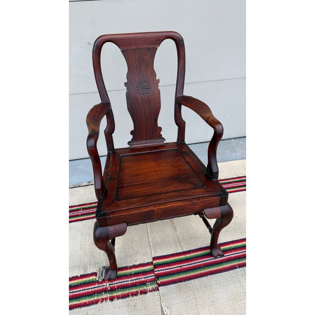 A Very Fine Antique Chinese Export Hongmu Queen Anne Arm Chair, 18th Century For Sale - Image 15 of 18