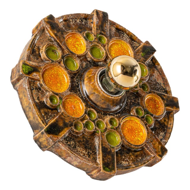 Brown & Orange Ceramic Sputnik Wall Light, Germany, 1970s For Sale