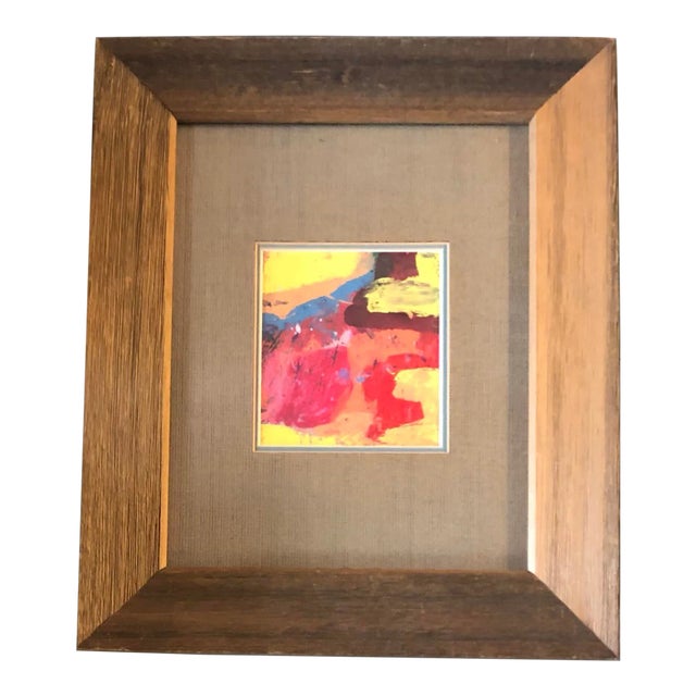 Original Vintage Abstract Painting Distressed Wood Frame For Sale