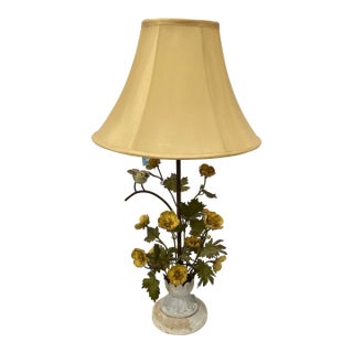 Vintage Metal Floral Toleware Lamp For Sale