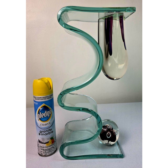 Glass Vintage Steven Brewster Signed Postmodern Studio Art Glass Ribbon Sculpture "Meltdown" For Sale - Image 7 of 13