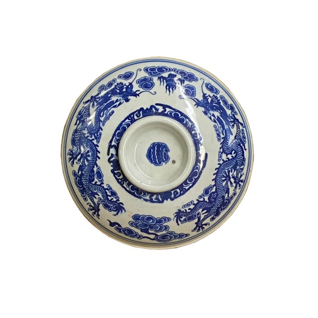 Chinese Blue White Porcelain Small Dragons Theme Ink Dipping Display For Sale - Image 4 of 6