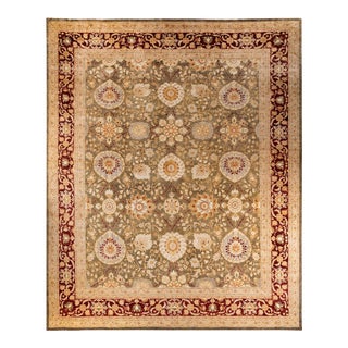Eclectic, One-of-a-Kind Hand-Knotted Area Rug - Green, 12' 1" x 15' 0" For Sale