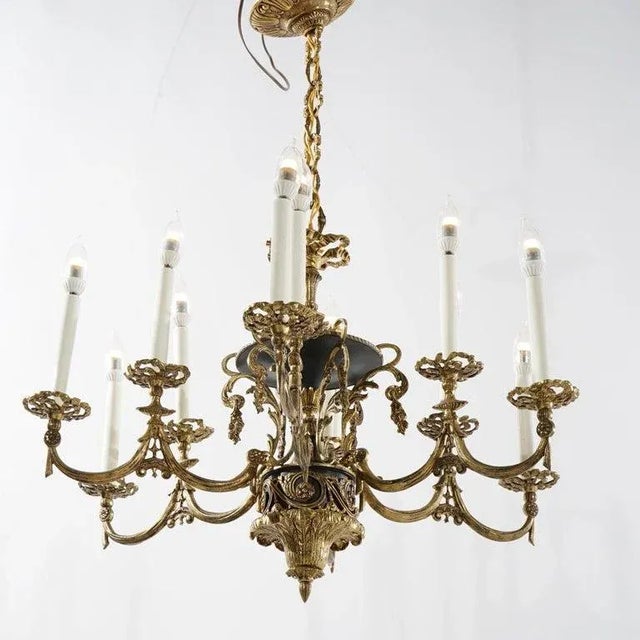 Early 20th Century French Empire Style Ebonized Bronze Twelve-Light Chandelier, Early 20th Century For Sale - Image 5 of 13