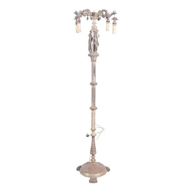 French Silvered Metal Floor Lamp with Four Lights, 1920 For Sale - Image 11 of 11