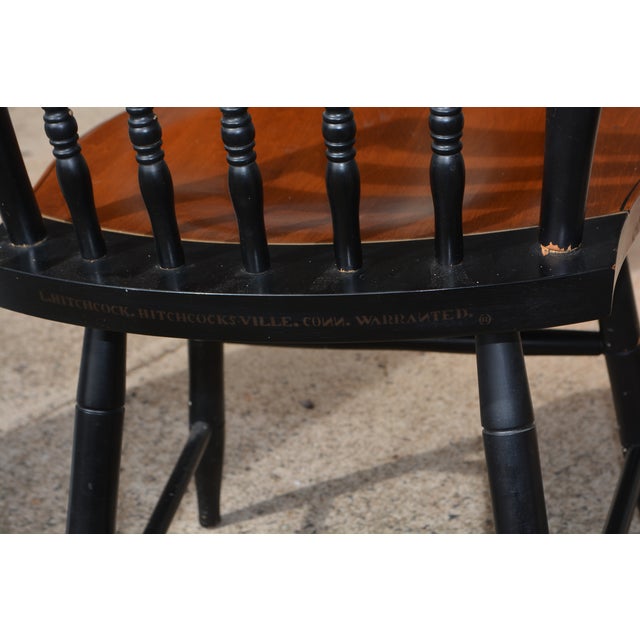 Pair of Mid 20th Century Hitchcock Black W/ Brown Seat Gold Stenciled Fruits Harvest Dining Chairs For Sale - Image 11 of 15
