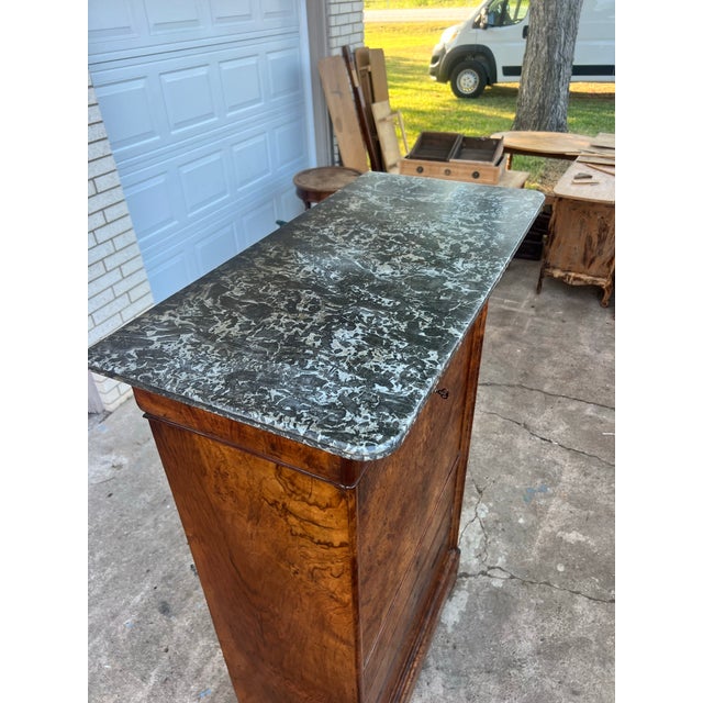 French 19th Century Louis Philippe Burl Walnut Marble Top Secretaire For Sale - Image 12 of 12