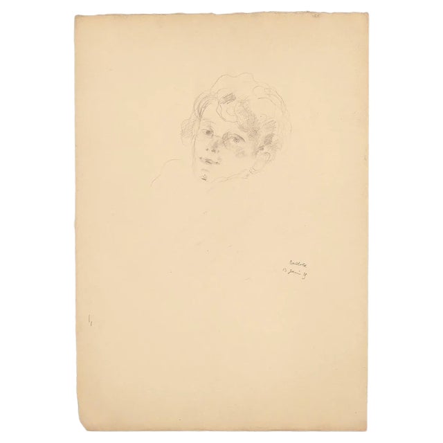 Carl Bertold, Portrait of Woman, Original Drawing in Pencil, 1929 For Sale