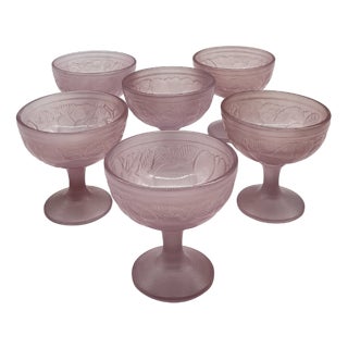 Vintage Art Deco Pink Glass Fruit Bowls, 1950s, Set of 6 For Sale