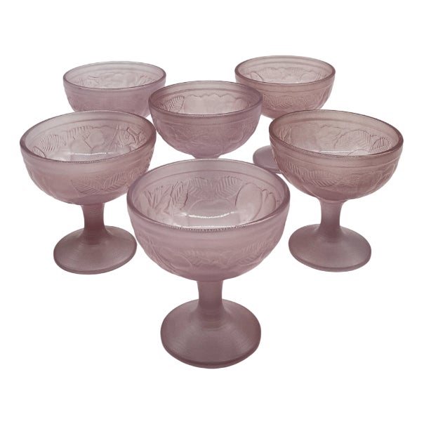 Vintage Art Deco Pink Glass Fruit Bowls, 1950s, Set of 6 For Sale