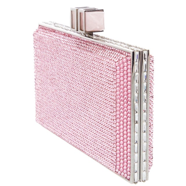 Modern 2020s Judith Leiber Rose Quartz Crystal Minaudiere Evening Clutch Shoulder Bag For Sale - Image 3 of 10