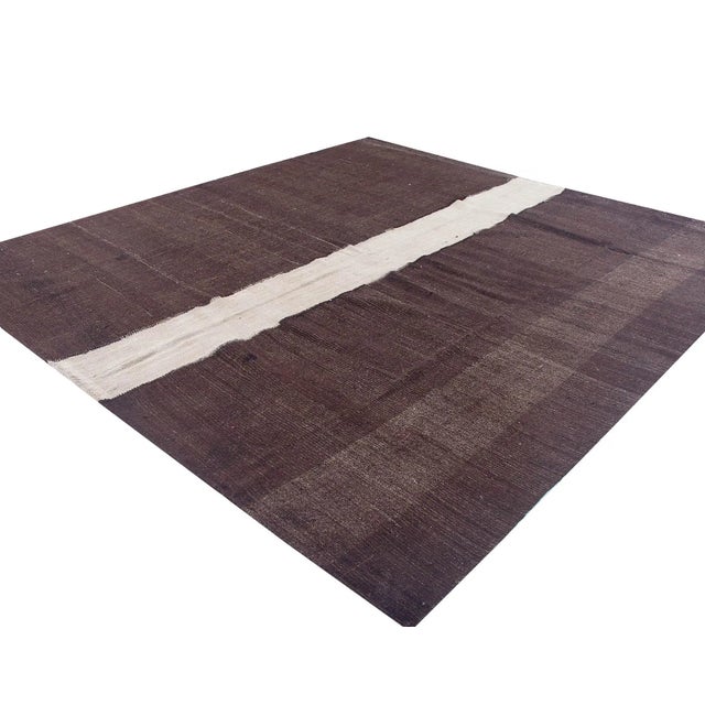 Large Brown Vintage Modern Kilim Rug For Sale - Image 4 of 6