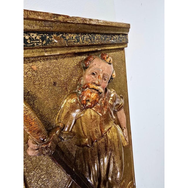 Spanish Artist, Polychrome Carved Reliefs of Saints, 1550, Wood, Set of 2 For Sale - Image 8 of 17
