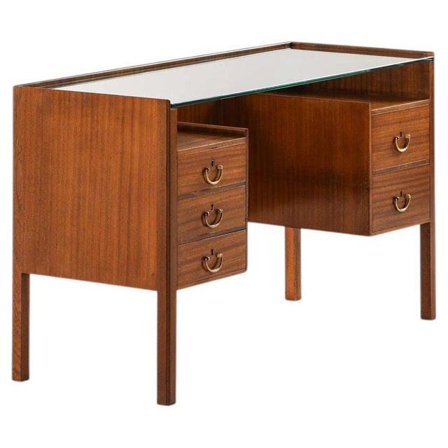 Mahogany, Brass and Glass Desk by Josef Frank, 1950s For Sale - Image 3 of 10