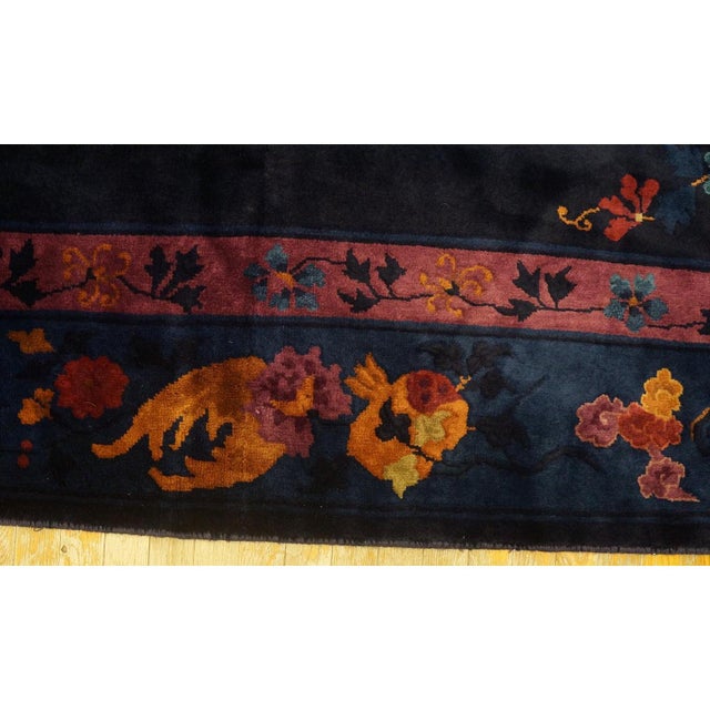 1920s Classic Antique Chinese Peking Indigo Blue Medallion Rug (8'9" X 11'1") For Sale - Image 9 of 11