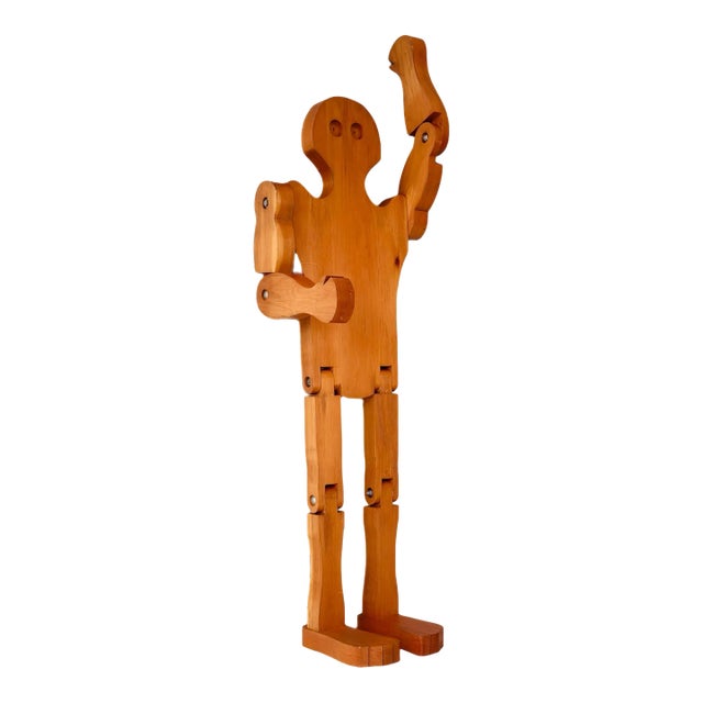 Mid-Century American Folk Art Wood Articulated Man Figure For Sale