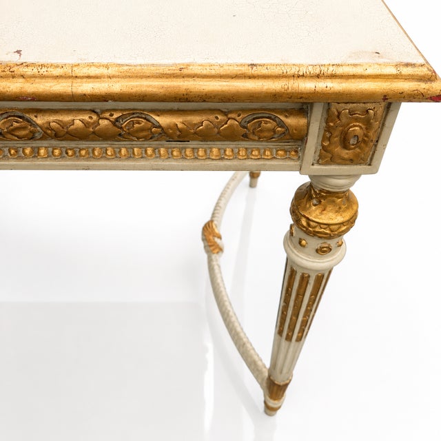 French Louis XVI Revival Painted & Parcel-Gilt Wall-Mounted Console With Disappearing Secret Drawer, Late 19th Century For Sale - Image 14 of 17