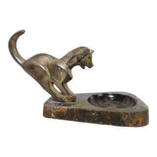 Art Deco Cubist Cat Sculpture Catchall Ashtray Bowl ~ Brutalist Mid Century Modern For Sale