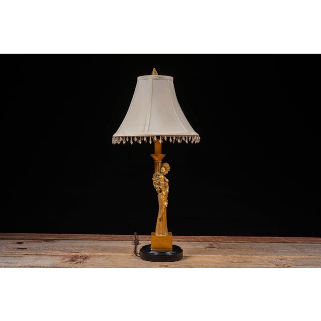 Art Deco Late 20th Century Art Deco Revival Chryselephantine Style Figural Lamp For Sale - Image 3 of 11