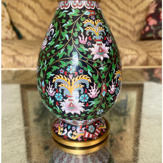 Black Chinoiserie Cloisonné Colorful Vase For Sale - Image 8 of 11