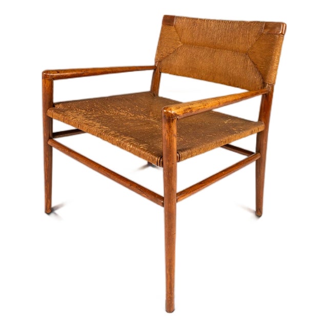 Rare Mid-Century Modern Armchair in Original Condition in Oak & Rush by Mel Smilow for Smilow-Thielle, Usa, C. 1950s For Sale