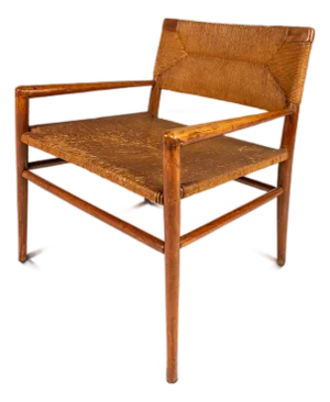 Rare Mid-Century Modern Armchair in Original Condition in Oak & Rush by Mel Smilow for Smilow-Thielle, Usa, C. 1950s