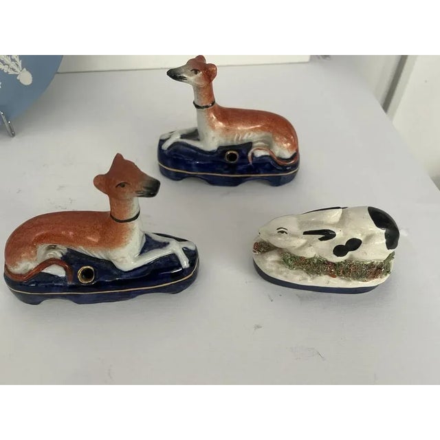 Antique Staffordshire Dogs and Rabbit Inkwell, Set of 3 For Sale - Image 5 of 9