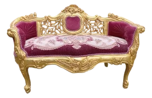 Late 20c French Louis XVI Red Velvet Gilt Beech Settee