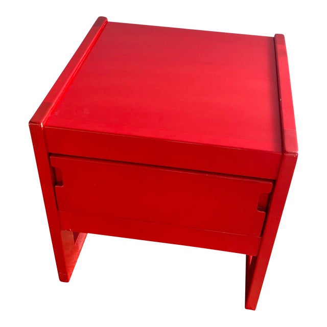 1970s Red Single Drawer Modern Night Table For Sale