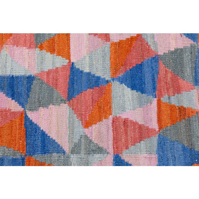 Abstract Modern Abstract Geometric Flat-Weave Kilim Wool Runner by Apadana For Sale - Image 3 of 9